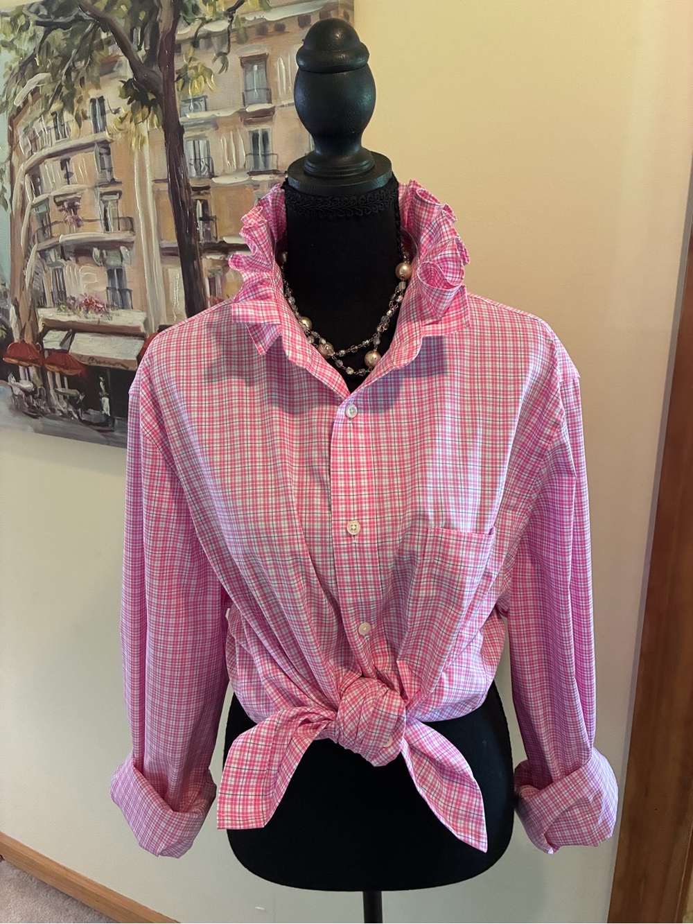 Lauren Ralph Lauren Pink Plaid Button-Front Tie Shirt